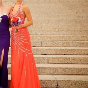 halter beaded sequin formal dress